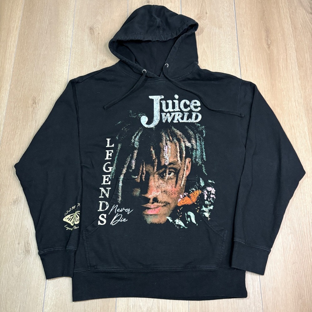 Juice WRLD Legends Never Die Hoodie Medium Black Graphic Butterfly Sweatshirt